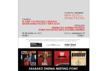 Charla/ Hitzaldia: «EL CINE Y SU PROCESO CREATIVO SEGÚN SONIA PACIOS Y KEPA SOJO» El día 15 de junio a las 19h.